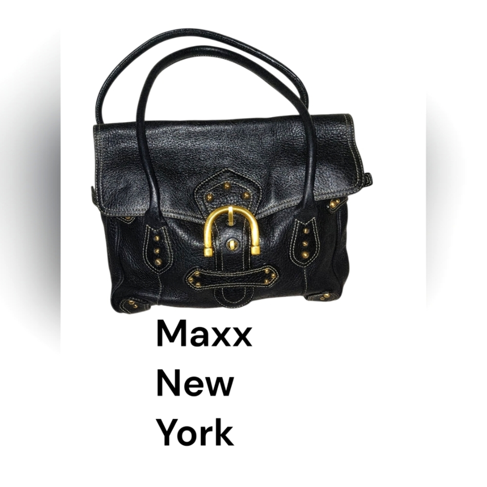 Maxx New York Black Pebbled leather Buckle Shoulder Bag Y2K